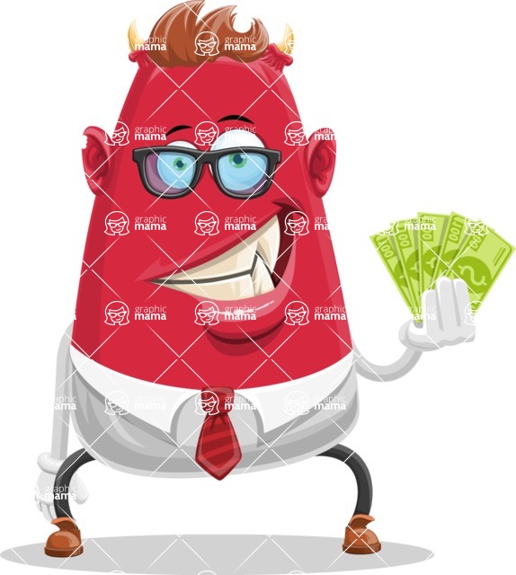 Business Monster Cartoon Character - Business Monster Cartoon Character with Cash Money